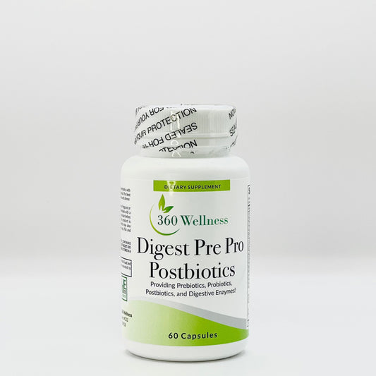Introducing Digest + Pre Pro Post Biotics, your ultimate gut health companion. Specially formulated with a blend of digestive enzymes, prebiotics, probiotics, and postbiotics, this product supports your digestive system from start to finish.  Gut health is the foundation of overall well-being, and our Digest + Pre Pro Post Biotics formula nurtures and balances your gut microbiome for optimal digestion and nutrient absorption.